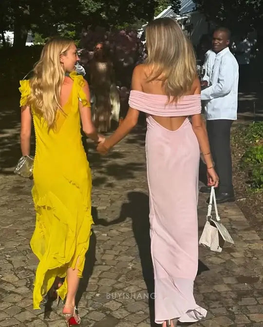 Elegant Off - Shoulder High - Slit Maxi Dress with Open Back prom dress